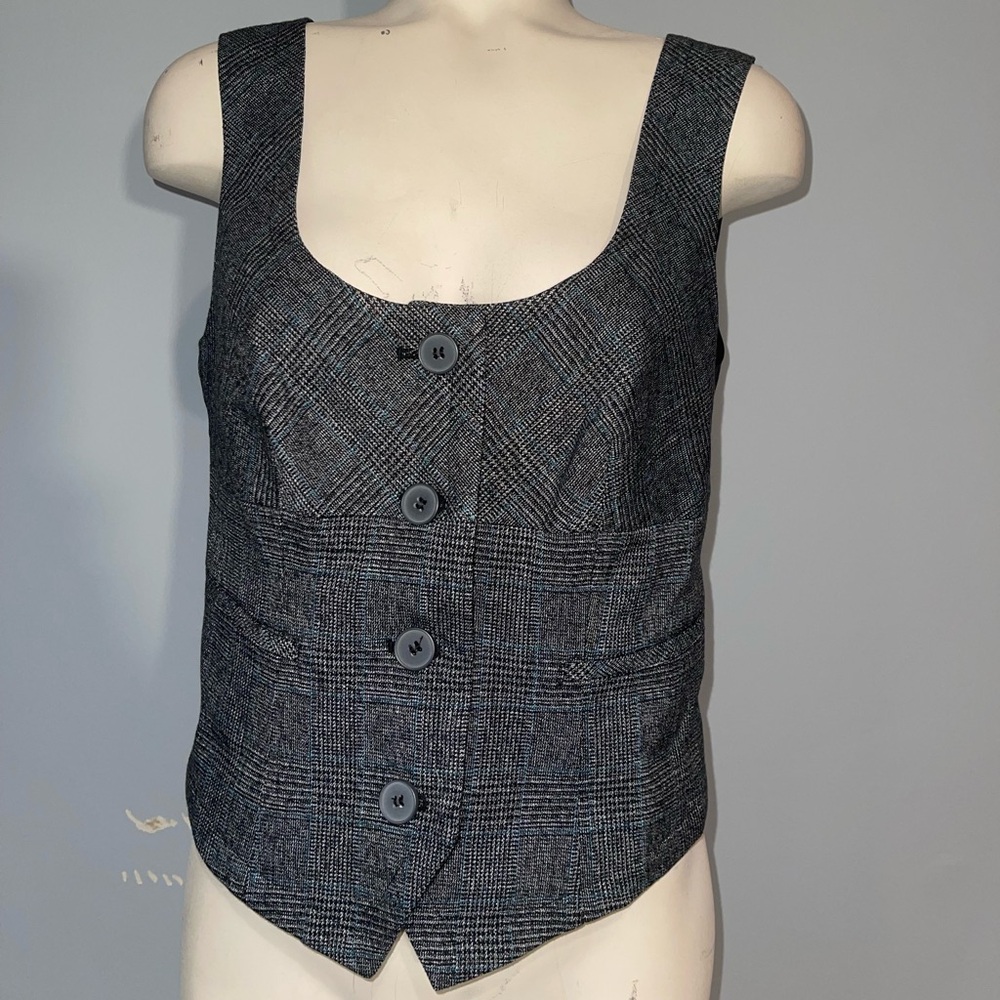 Y2K woman’s vest Apt 9 gray blue plaid cropped vest top woman’s size 8 EUC Med